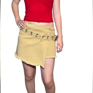 Lots of Love Asymmetrical Mini Skirt - Beige with Belt - Size Small